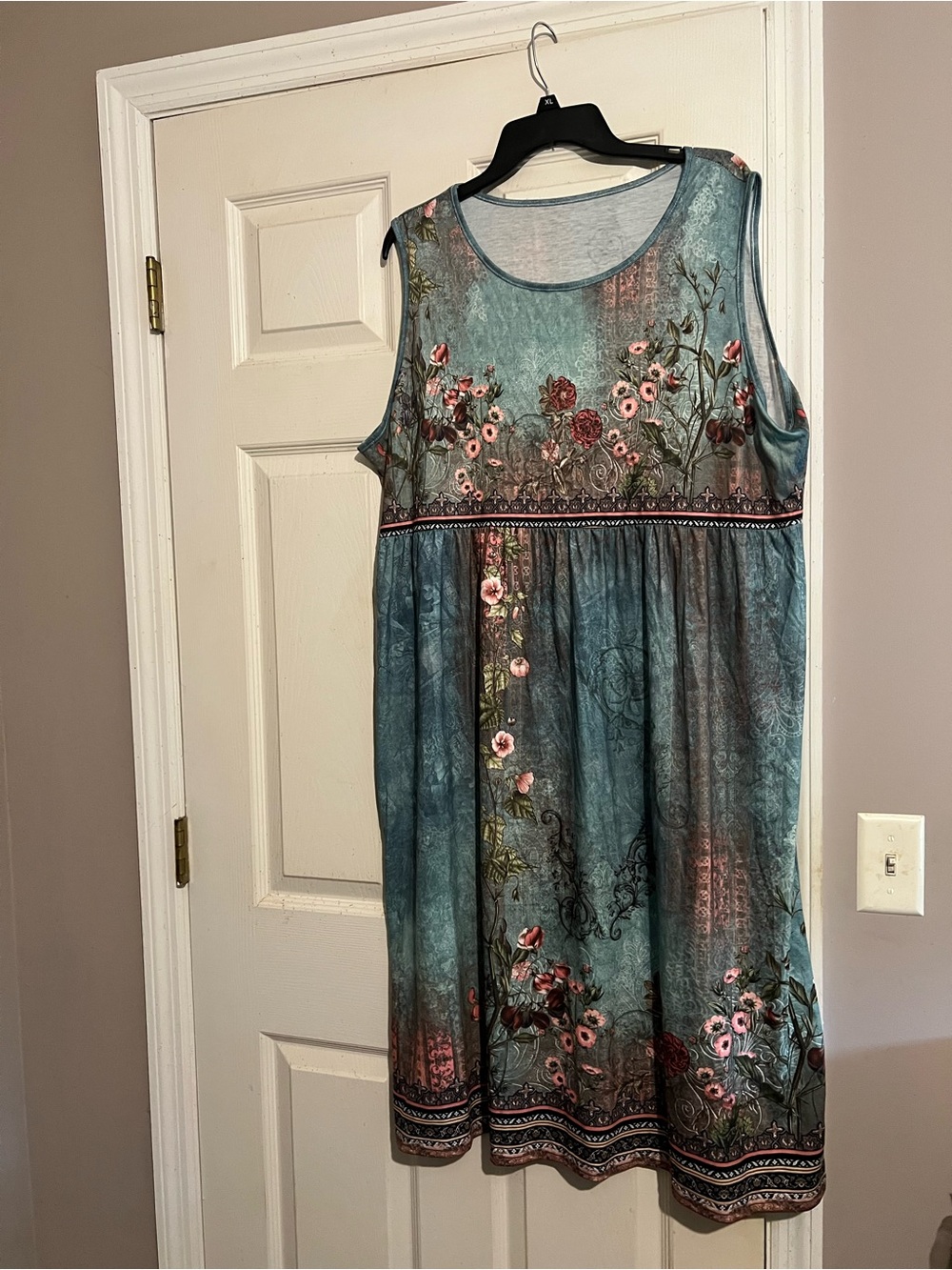 Sleeveless Teal Floral Midi Dress - Comfort Fit